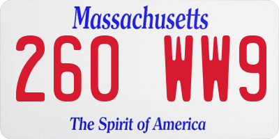 MA license plate 260WW9