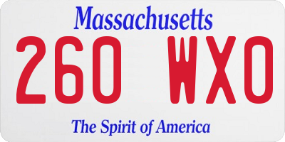 MA license plate 260WX0