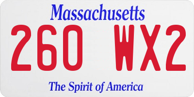 MA license plate 260WX2