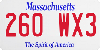 MA license plate 260WX3