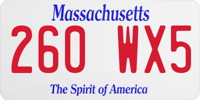 MA license plate 260WX5