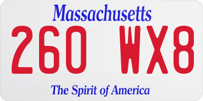 MA license plate 260WX8