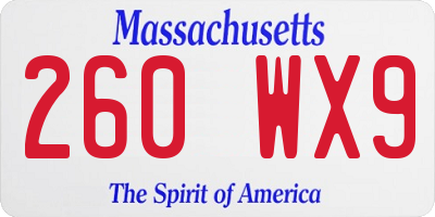 MA license plate 260WX9