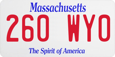 MA license plate 260WY0