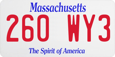 MA license plate 260WY3