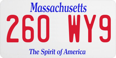 MA license plate 260WY9