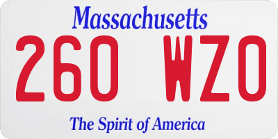 MA license plate 260WZ0