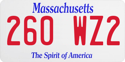 MA license plate 260WZ2