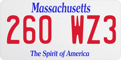 MA license plate 260WZ3