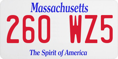 MA license plate 260WZ5