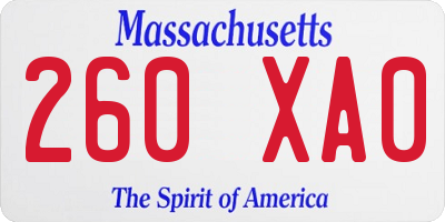MA license plate 260XA0