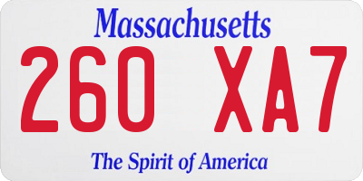MA license plate 260XA7