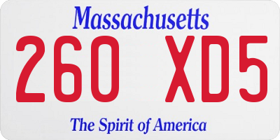 MA license plate 260XD5