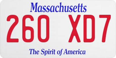MA license plate 260XD7