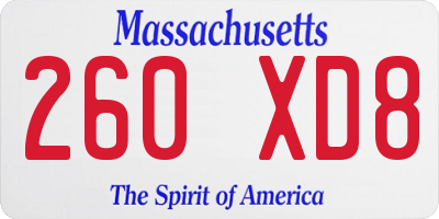 MA license plate 260XD8