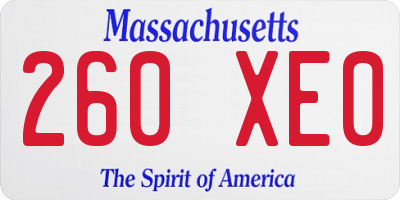 MA license plate 260XE0