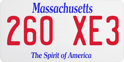 MA license plate 260XE3