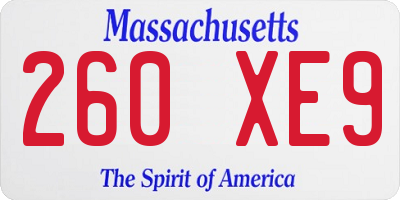 MA license plate 260XE9