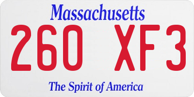 MA license plate 260XF3