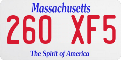 MA license plate 260XF5