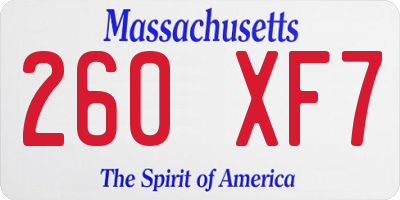 MA license plate 260XF7