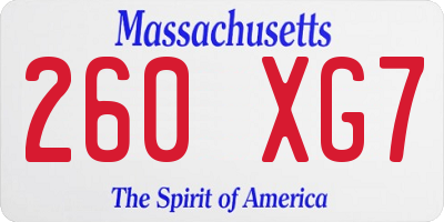 MA license plate 260XG7