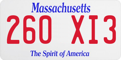 MA license plate 260XI3