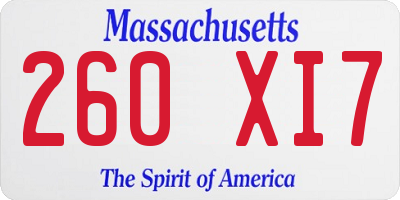 MA license plate 260XI7