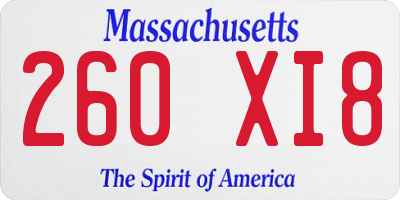 MA license plate 260XI8