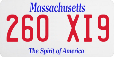MA license plate 260XI9