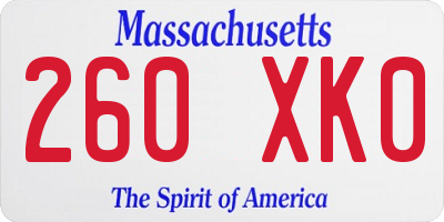 MA license plate 260XK0