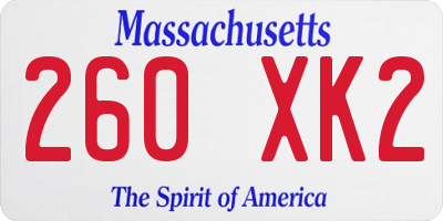 MA license plate 260XK2