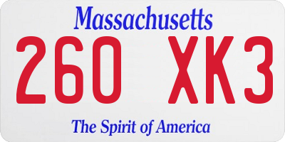 MA license plate 260XK3