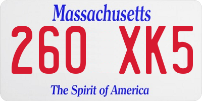 MA license plate 260XK5