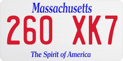 MA license plate 260XK7