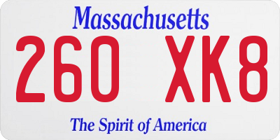 MA license plate 260XK8