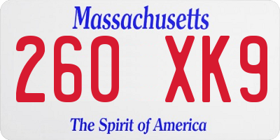 MA license plate 260XK9
