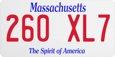MA license plate 260XL7