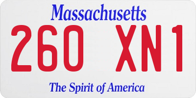 MA license plate 260XN1