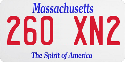 MA license plate 260XN2