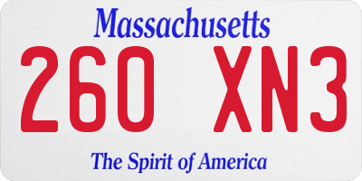 MA license plate 260XN3