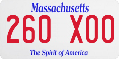 MA license plate 260XO0