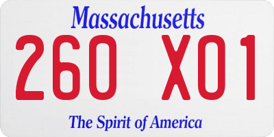 MA license plate 260XO1