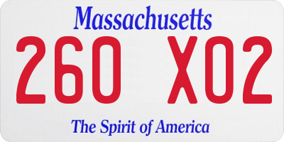 MA license plate 260XO2