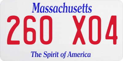 MA license plate 260XO4