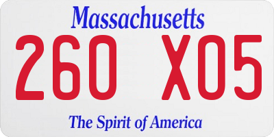MA license plate 260XO5