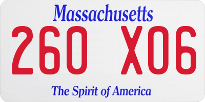 MA license plate 260XO6