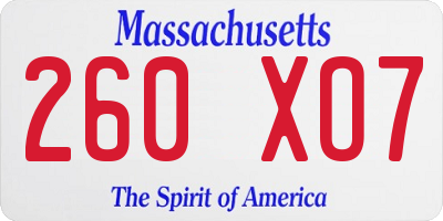 MA license plate 260XO7