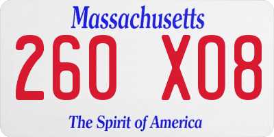 MA license plate 260XO8
