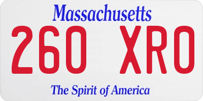 MA license plate 260XR0